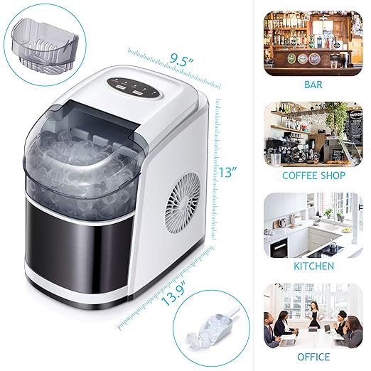 Antarctic Star Ice Maker Machine Countertop,Portable Automatic 9 Ice Cubes Ready in 8 Minutes,Makes 26 lbs of Ice per 24 Hours,Self-Clean,See-Through Lid for Home/Bar/Party White