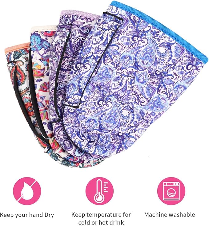 4Pack Reusable Iced Coffee Sleeve Insulator Sleeves for Cold Drinks Beverages, Neoprene Cup Holder for Most Coffee, Fits 30-32oz Large Cups (Paisley)