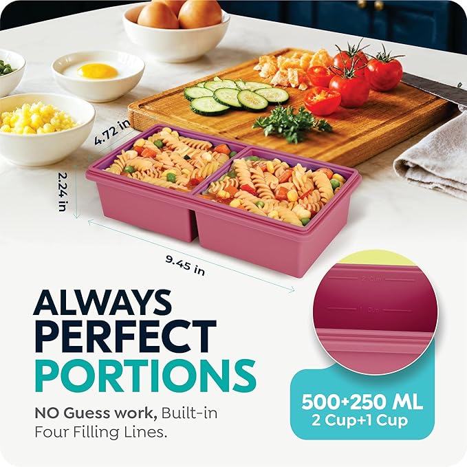 Silicone Freezer Trays with Lids, 2 Cup & 1 Cup Soup Container Style Ice Cube Trays, Easily prepare portioned meals, Great for storing soups, leftovers, sauces and other dishes, Dishwasher, Oven Safe