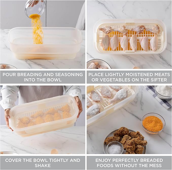 COOK WITH COLOR Collapsible Batter Bowl - Mess Free Breading Shaker Container - Great for Fried Fish, Fried Chicken, Onion Rings, Wings & More, Cream