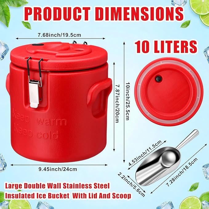 meekoo 10L Large Insulated Ice Bucket with Lid and Scoop Double Wall Stainless Steel Insulated Ice Buckets for Party Cooler for Wine Champagne Beer Cocktails Outdoor Beach Poolside Chilling Use