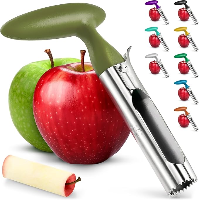 Zulay Kitchen Ultra Sharp Apple Corer Tool - Stainless Steel, Sharp & Serrated Blade Cores in Seconds - Easy to Use & Clean, Durable Apple Core Remover for Apples & Small Fruits - Olive Green