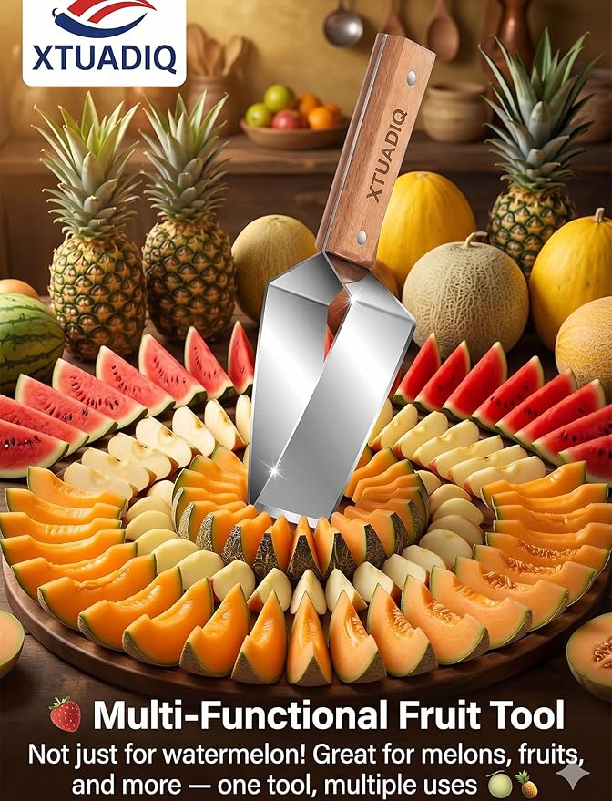 Stainless Steel Watermelon Slicer, 2026 New Triangle Watermelon Cutter, Stainless Steel with Wooden Handle for A Wide Variety Watermelon, Cantaloupe, Honeydew, Apples, and More (3pcs)