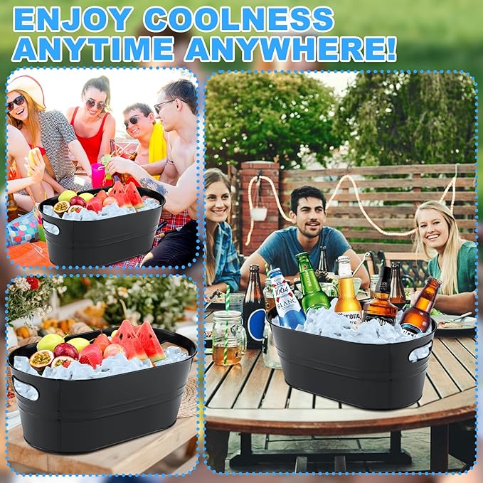 4Pcs 3 Gallon Black Galvanized Bucket Ice Bucket Large Metal Drink Buckets for Parties Beer Beverage Tub with Scoops for Champagne Cocktails Wine Cooling for Mimosa Bar Supplies