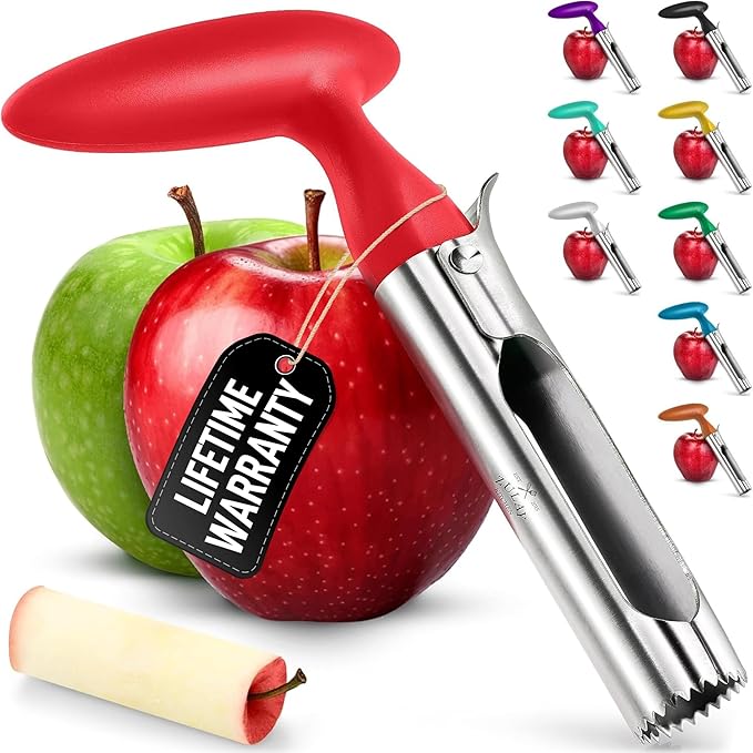 Zulay Kitchen Premium Apple Corer Tool - Ultra Sharp, Stainless Steel, Serrated Blades for Easy Coring - Easy to Use & Clean, Durable Apple Corer Remover for Baking Apples & More - Red