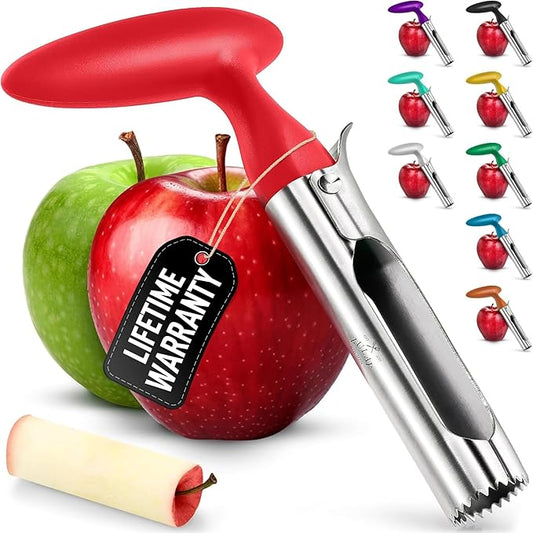 Zulay Kitchen Premium Apple Corer Tool - Ultra Sharp, Stainless Steel, Serrated Blades for Easy Coring - Easy to Use & Clean, Durable Apple Corer Remover for Baking Apples & More - Red