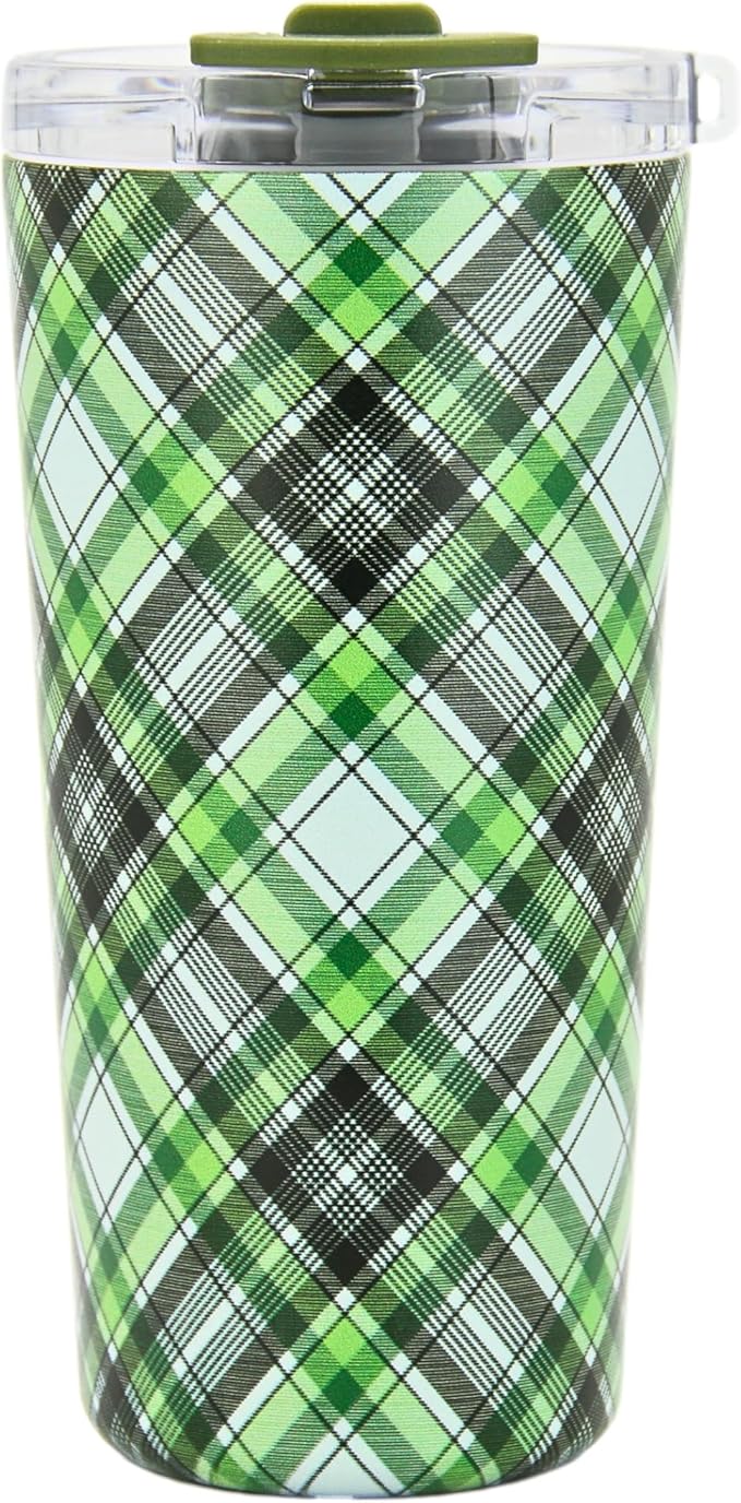 Drinco - 20 oz Stainless Steel Tumbler | Double Walled Vacuum Insulated Mug With Lid, 2 Straws, For Hot & Cold Drinks (20oz Ireland Plaid)