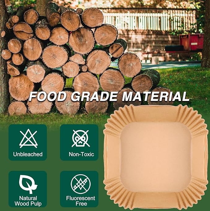 Air Fryer Disposable Paper Liners Square, Non-Stick Parchment, AirFryer Accessories for Baking Microwave Oven Frying Pan, Oil Proof, Water Proof (125PCS, 6.3inch)