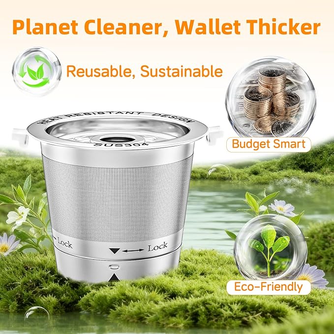 2 Pack Reusable K Cups for Keurig- All Stainless Steel Coffee Pods for Keurig 1 Prong Coffee Machine, No Seal Gasket, Non Plasic, Heat Safe, All in One Set