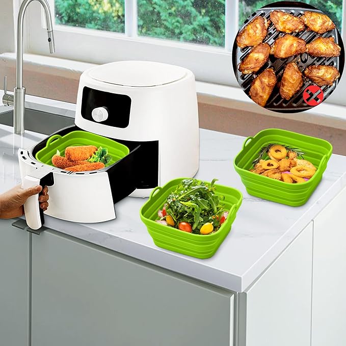 Silicone Air Fryer Liners Reusable Silicone Basket Air Fryer Inserts for 3-5QT Air Fryer Oven Microwave Accessories Green 7.28 Inch