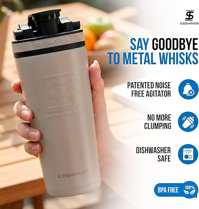 Ice Shaker Insulated Stainless Steel Shaker Bottle | 26oz, Java | Cold for 30+ Hours | Insulated Cup with Twist-on Agitator | Odor-Free Bottle for Protein Shakes, Water, Smoothies, Cocktails