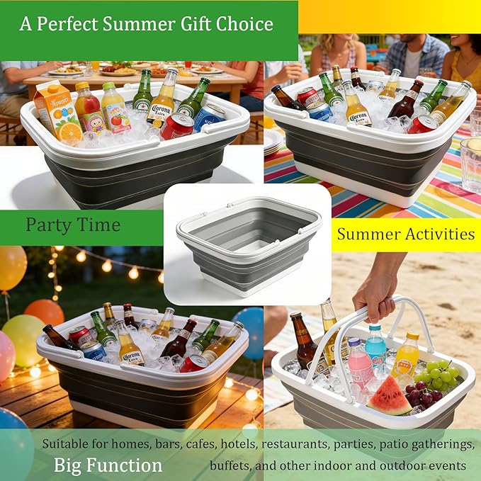 GIEHOUGRIO Ice Buckets for Parties Large and Collapsible Plastic Beverage Cooler Tub for Champagne Beer Sparkling Wine Cocktails, Versatile and portable