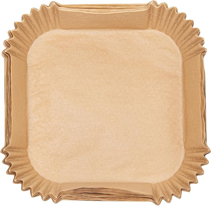 Restaurantware-Pastry Tek 6.3 x 6.3 x 1.8 Inch Air Fryer Liners, 100 Square Air Fryer Baskets - No-Stick Silicone Coating, Unbleached, Food-Grade Paper Liners, For Steamer, Microwave, Oven, Fry Pan