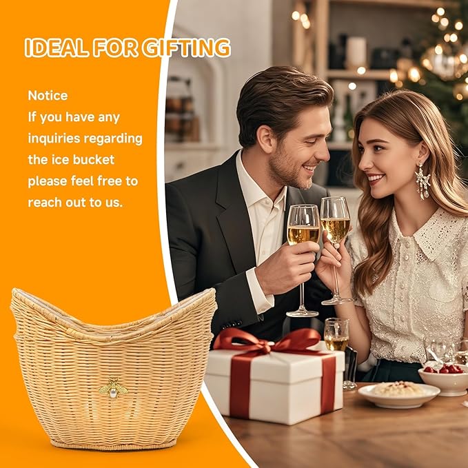 Lexenic 2 PCS Ice Bucket with Handle Hole, Woven and Acrylic Double Layer Basket Design, 4L Champagne Wine Ice Bucket for Cocktail Bar, Parties, Picnics- Anti Frozen Hands Anti Water Leakage (Rattan)