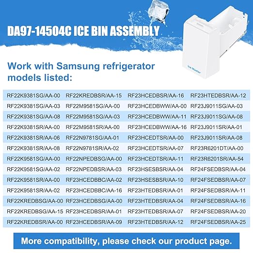 Upgraded DA97-14504C Ice Bucket Replacement for Samsung Refrigerator Ice Maker Tray Part DA97-14504A Ice Container Assembly RF22KREDBSR, RF23HCEDBBC,RF23J9011SR, RF24FSEDBSR Fridge Assy Tray Ice Bin