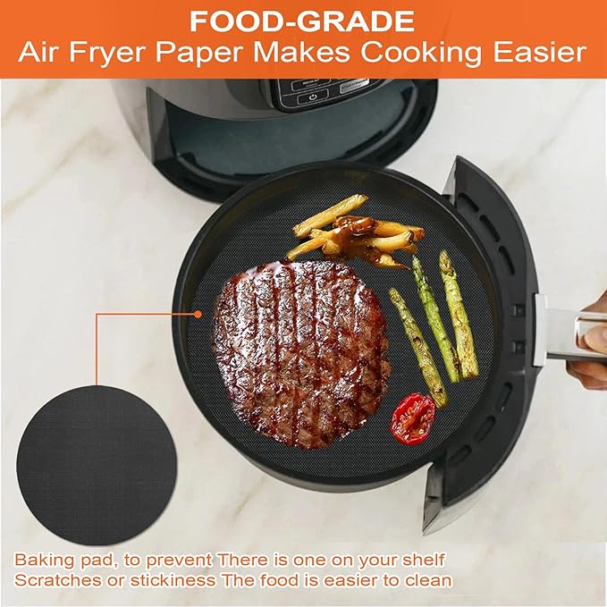 4-Pack Round Air Fryer Liners 8.27"* 8.27" for Ninja AF101 AF150 AF161 4QT Fiberglass Non-Stick Mats Reusable Parchment Paper Alternative & Accessories