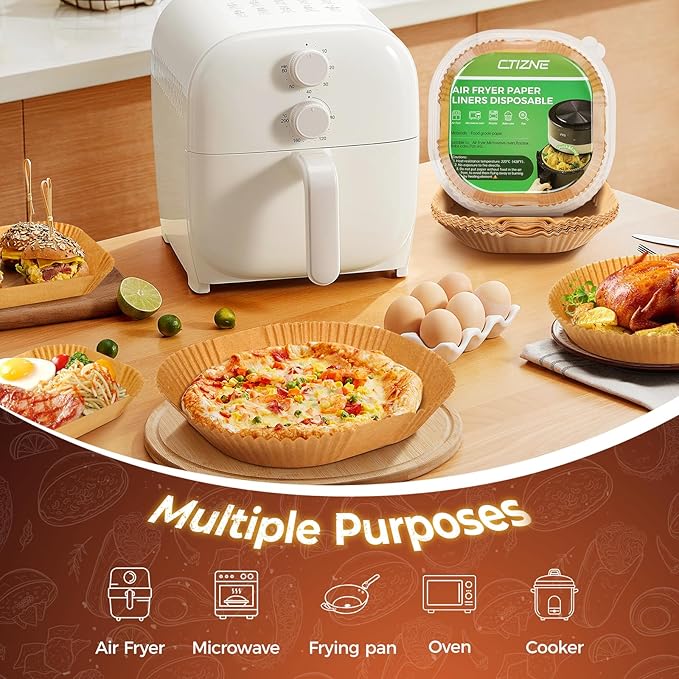 Air Fryer Liners Disposable, 100 PCS Non-Stick Air Fryer Paper Liners, Waterproof and Oilproof for Easy Cleanup, 8" Square Unbleached Parchment Paper for 5-8 QT Air Fryer, Baking, Microwave, Oven