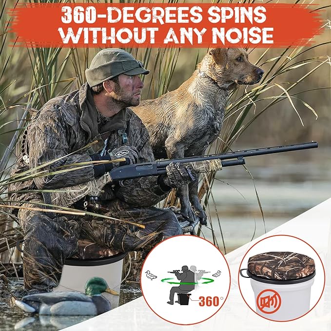 WarBull 5 Gallon Bucket Seat, 360-Degree Swivel Seat Foam Cushion Bucket Seat Lid with Waterproof Cover for Dove Duck Hunting, Fishing, Baseball, Gardening and Camping