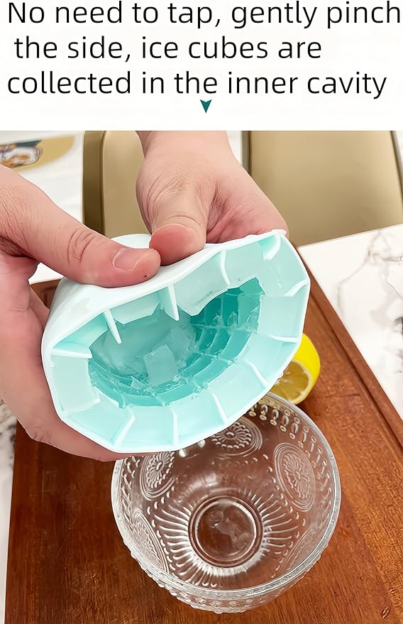 3D Upgraded Silicone Ice Cube Tray with Easy Release-30 Cubes, Leak-Proof&Space-Saving for Freezer,RV,Office-BPA-Free Fast Ice Maker for Drinks,Cocktails, Party (Includes Travel Ice Bucket) (Blue)