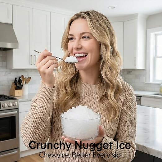 NEWBULIG Nugget Ice Makers Countertop, Portable Nugget Ice Machine, Ready in 6 Mins, 24lbs in 24Hrs, Auto-Cleaning, with Basket and Scoop, for Home, Kitchen, RV, Camping, Black
