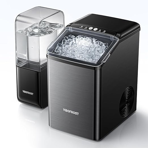 VIBOFROST Nugget Ice Makers Countertop with 1.32 Gallon Tank, 40 lbs/24H, Chewable Sonic Ice, Pellet Ice Machine with Auto Descaling System, Scoop Included, Stainless Steel