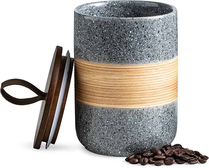 Miamolo Airtight Coffee Storage Container Jar with Lid, Ceramic Kitchen Food Storage Jars for Spice Sugar Cookie, Coffee Bean Stackable Decorative Jars for Housewarming, Grey & 28 fl.oz