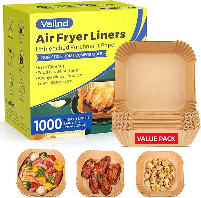 1000 Pcs Air Fryer Paper Liners Value Pack, 8" Square Air Fryer Liners Disposable, Heavy-Duty Parchment Paper for 5-8 qt Airfryer Basket, Non-Stick & Grease-Proof Baking Liner for Oven Pan