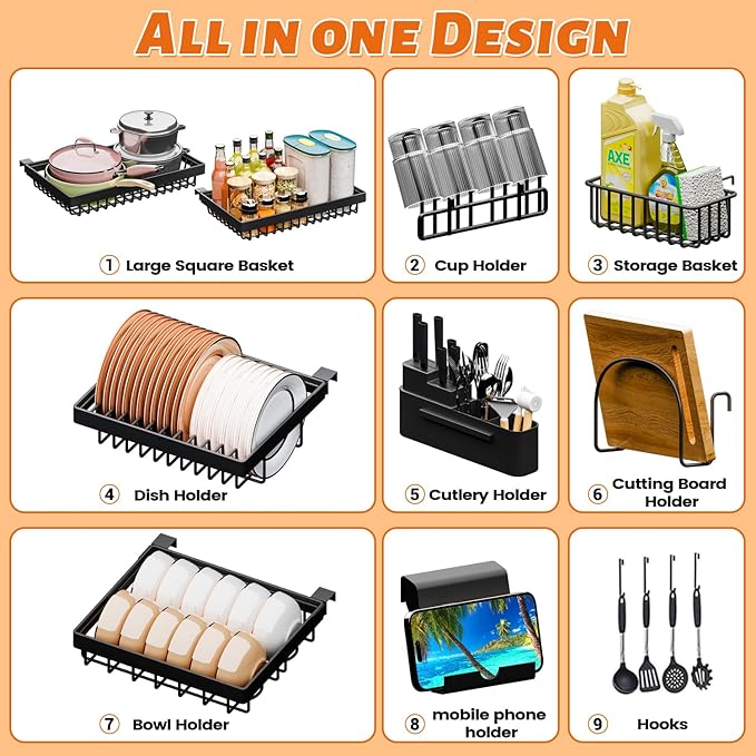 ilvvan Over The Sink Dish Drying Rack 27-40L x 12W x 32.5-37H (inches) (Expandable Height and Length) Snap-On Design 2 Tier Large Dish Rack