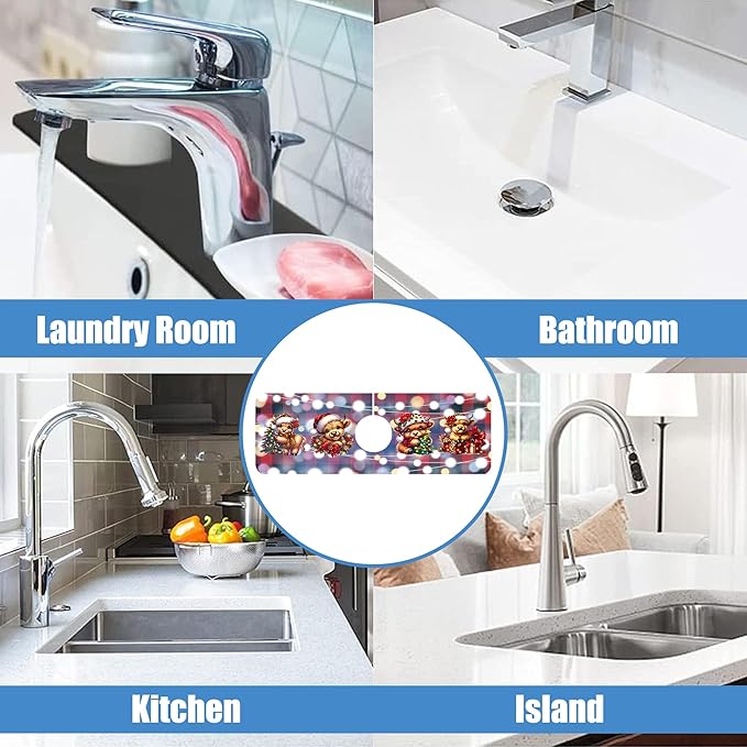 Chrismas Sink Splash Guard Faucet Mat Cute Christmas Absorbent Fast Drying Mat Sink Gadgets Splash Guard Behind Faucet Drip Catcher for Kitchen Bathroom 15.5"X5.5"