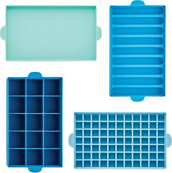 Farberware Pro Silicone Ice Cube Trays with Lid, 4-Piece, Blue