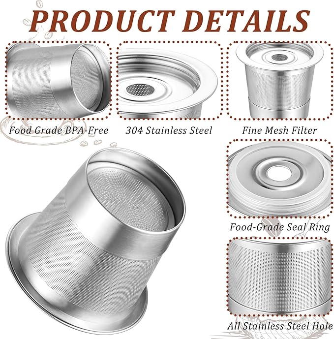 3 Pack Reusable K Cups and Coffee Pods for Ninja Coffee Maker PB051 & CFP101/PB041, 304 Stainless Steel Reusable K Pod Permanent K Cups Filters Compatible with Ninja Coffee Maker,Coffee Accessories