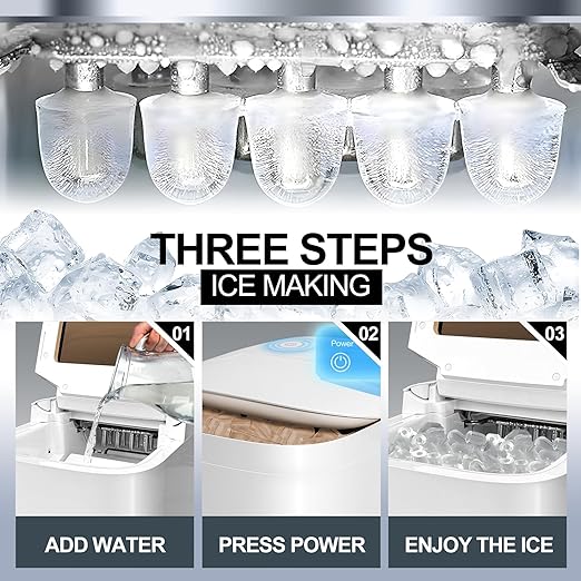 Smart Countertop Ice Makers, Deeper Self-Cleaning in 30-Minute, 33lbs/24H, 6 Mins 9 Bullet Ice, Portable Ice Maker Machine with APP Remote Control & Compact White Design for Kitchen Home Office RV