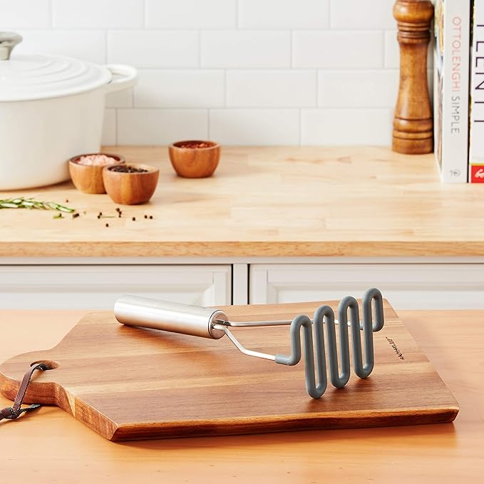 Tovolo Silicone Potato Masher Stainless Steel Handle Charcoal Gray Dishwasher Safe Heat Resistant Non Scratch Handheld Coil Wire Potato Smasher for Nonstick Pans Ergonomic Kitchen Food Prep Tool