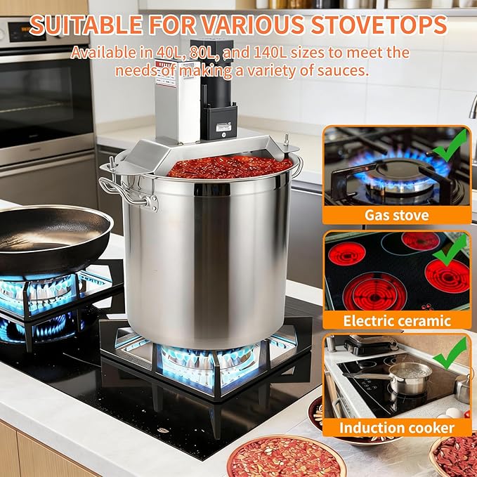 Commercial Automatic Food Mixer with 4-Blade Stirring Scraper - Speed Adjustable Automatic Pot Stirrer, for Making Jam, Sauce, Filling 140L