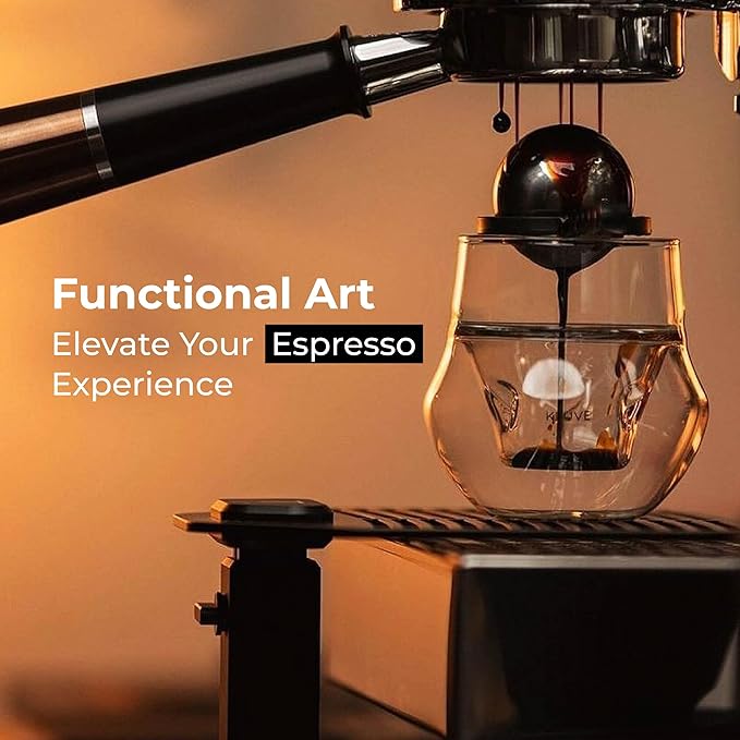 KRUVE Propel Espresso Cups, Handmade Double-Walled Glass Coffee Mugs, Clear 2.5 oz, Scientific Design for Better Tasting Coffee (Set of Two) - Unique Glass Coffee Cups with Headspace & Internal Fins