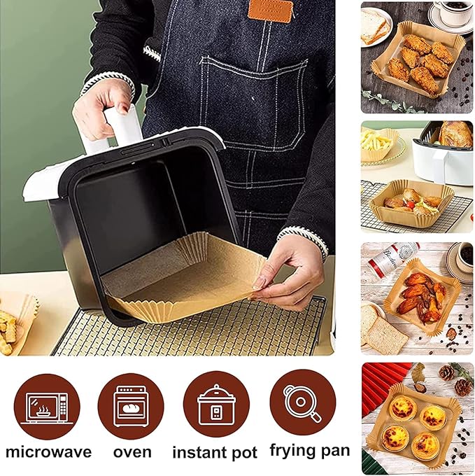 UHOUSE air fryer liners 9.5 inch square, air fryer disposable paper liner square, air fryer liners disposable,Baking Paper for Air Fryer And Baking Roasting Microwave