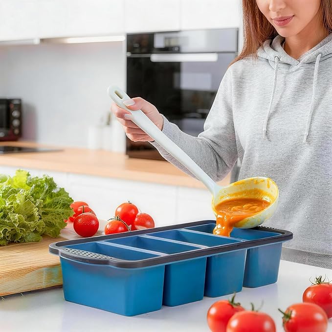 GORCI Silicone Soup Freezer Trays with Lids - 3 Pack, ½ cup, 1 cup, and 2 cup - Perfect Portion Control for Broth, Sauce & Meal Prep ，100% Platinum Silicone BPA-Free, Flexible, Dishwasher Safe