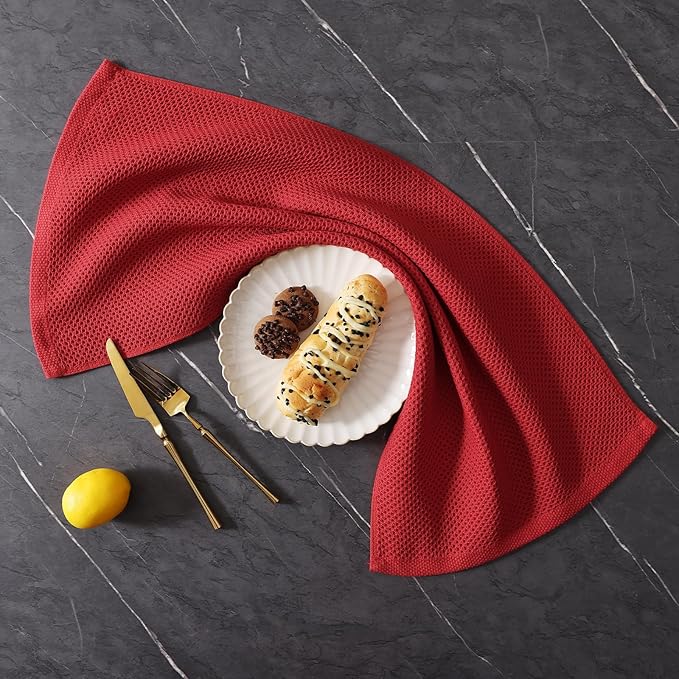 Homaxy 100% Cotton Kitchen Towels and Dishcloths Set, 12 x 12 Inches and 13 x 28 Inches, Set of 16 Bulk Kitchen Towels Set, Ultra Soft Absorbent Dish Cloths for Washing Dishes, Red