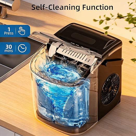 Antarctic Star Pro-Grade Countertop Ice Maker, 8 Cubes in 6 Mins, 26lbs/Day, Self-Cleaning, 2 Sizes, Ultra-Quiet for Home Bar, Kitchen, Office & Entertaining