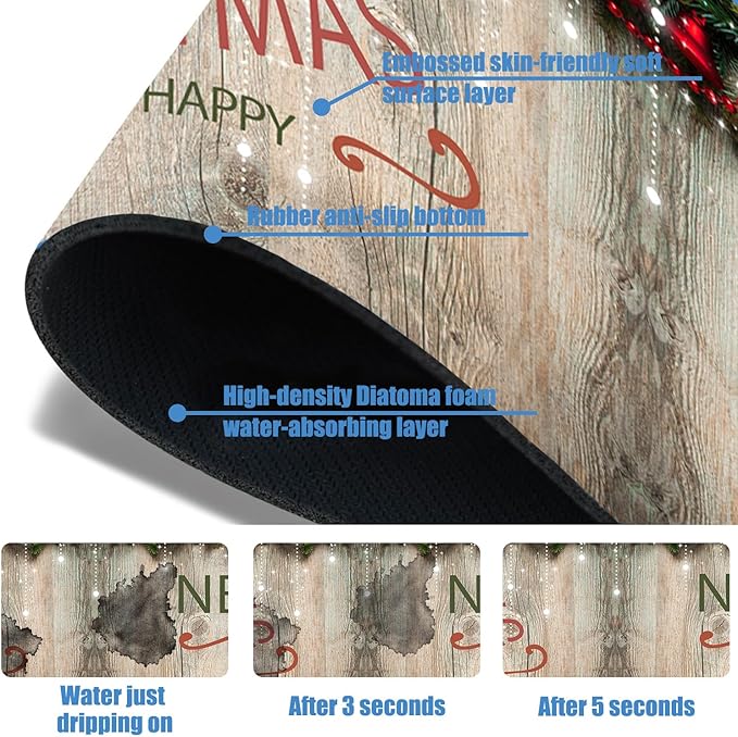 Chrismas Sink Splash Guard Faucet Mat Cute Christmas Absorbent Fast Drying Mat Sink Gadgets Splash Guard Behind Faucet Drip Catcher for Kitchen Bathroom 15.5"X5.5"