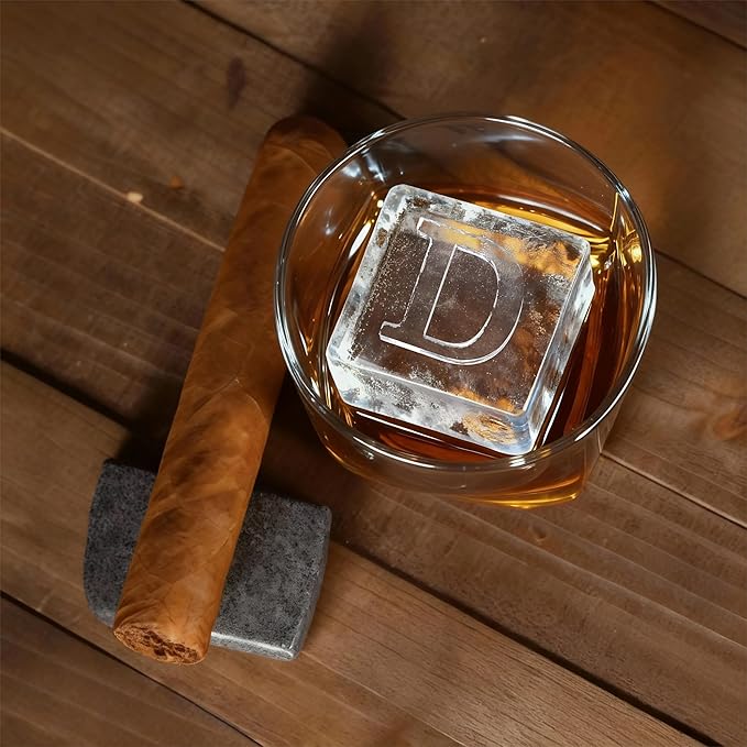 Letter D Monogram Clear Ice Cube Maker, 2" Big Ice Cubes Mold for Whisky and Cocktails, Large Initials Silicone Ice Cube Tray Personalized Gifts for DAD Gifts for Men (Letter D)
