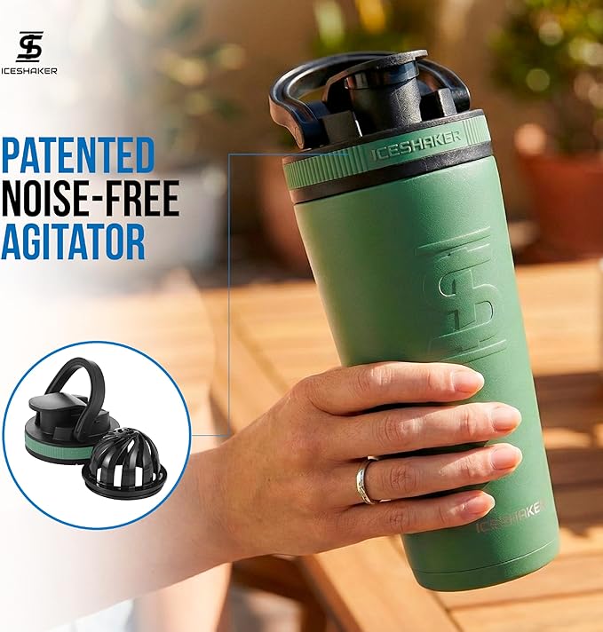 Ice Shaker Insulated Stainless Steel Shaker Bottle | 26oz, Aura | Cold for 30+ Hours | Insulated Cup with Twist-on Agitator | Odor-Free Bottle for Protein Shakes, Water, Smoothies, Cocktails
