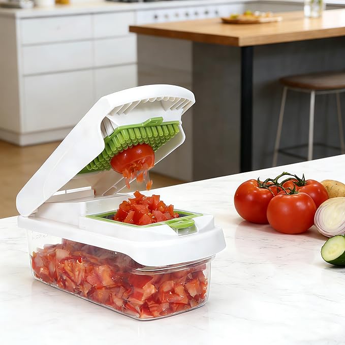 Mandoline Slicer for Kitchen, Vegetable Chopper & Dicer, Professional Food Slicer with Stainless Steel Blades, Safe Veggie Chopper for Onion Potato Carrot Fruit, Easy to Clean