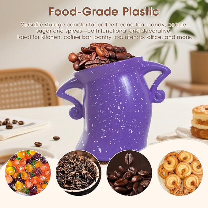 Canister with Attitude, 27OZ Plastic Coffee Canister with Lid, Cookie Jar, Cute Airtight Food Storage Container, Pantry Jar for Loose Tea Sugar Spice, Snack, Coffee Bar Decor (Purple)
