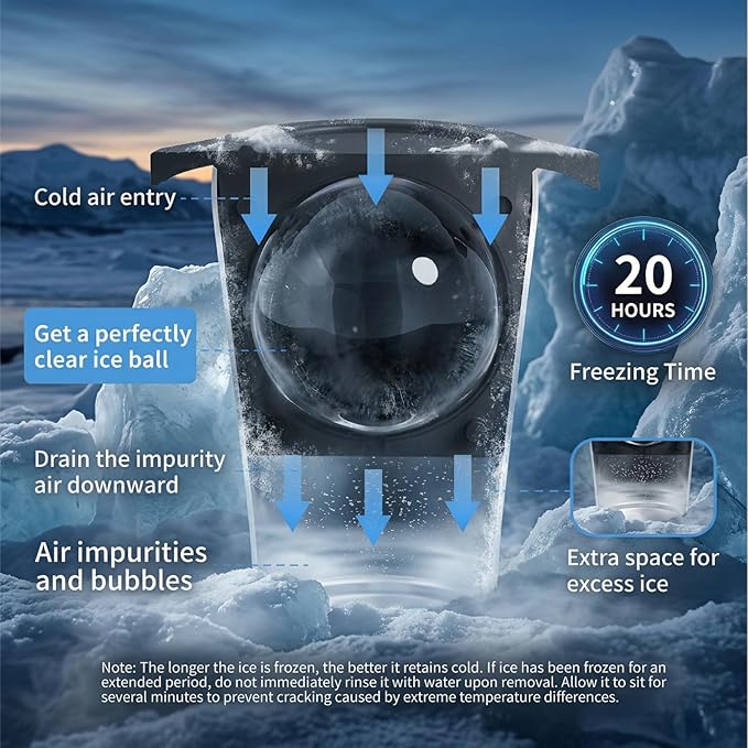 2.5" Clear Ice Ball Maker - Stainless Steel Sphere Ice Mold for Whiskey & Cocktails, Crystal Clear Round Ice Cube Tray with Easy-Release Silicone, Bourbon Gifts for Men, 2 Pack (Black)