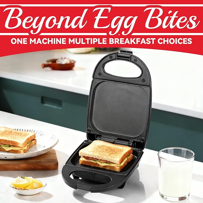 SugarWhisk Egg Bite Maker with 2 Silicone Egg Molds for Breakfast Sandwiches, Breakfast Maker, Omelet Pan, Healthy Snacks or Desserts, Black