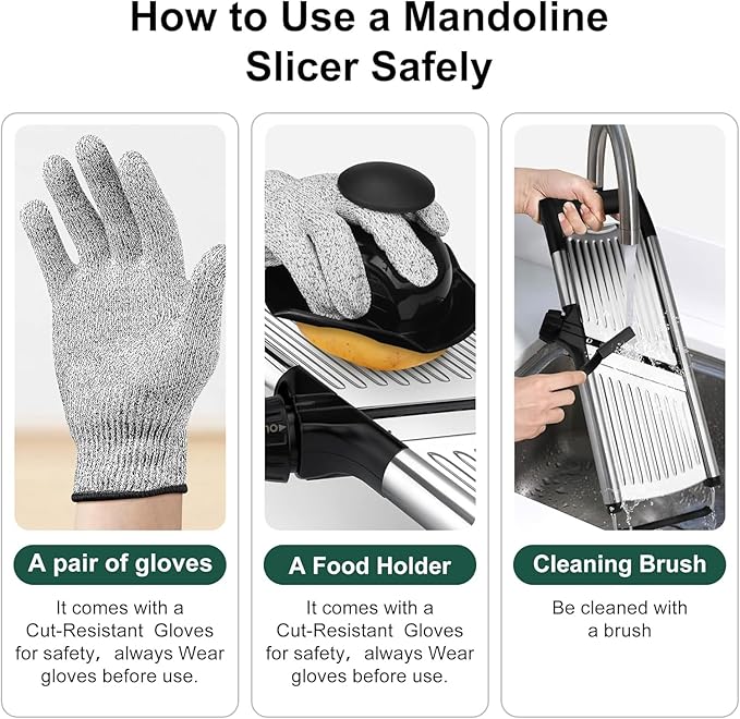 Mandoline Slicer for Kitchen, Adjustable mandoline food slicer， Stainless Steel vegetable slicer with a pair of Gloves