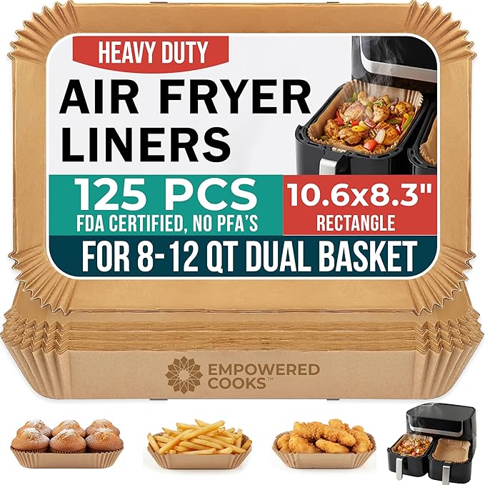 Cathy Yoder's XL Rectangle Air Fryer Liners, 125 PCS 10.6 inch Air Fryer Liners Disposable Rectangular, 8-12 QT Easy Cleanup Rectangular-Shape AirFryer Liner Parchment Paper for Cooking & Baking