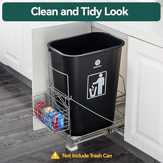 Pull Out Trash Can Under Cabinet,Adjustable Under Sink Trash Can Pull Out Kit with Removable Basket,Slide Roll Out Kitchen Trash Can Rack,Fit for Most 7-11 Gallon Garbage (Trash Can Not Included)