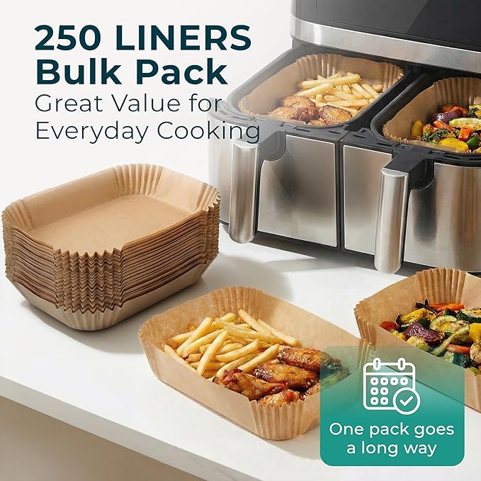 Cathy Yoder's Large Rectangle Air Fryer Liners, 250 PCS 8.7 inch Air Fryer Liners Disposable Rectangular, 8-12 QT Easy Cleanup Rectangular-Shape AirFryer Liner Parchment Paper for Cooking & Baking